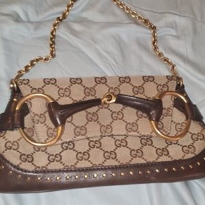 Gucci Horsebit logo clutch/shoulder bag brown